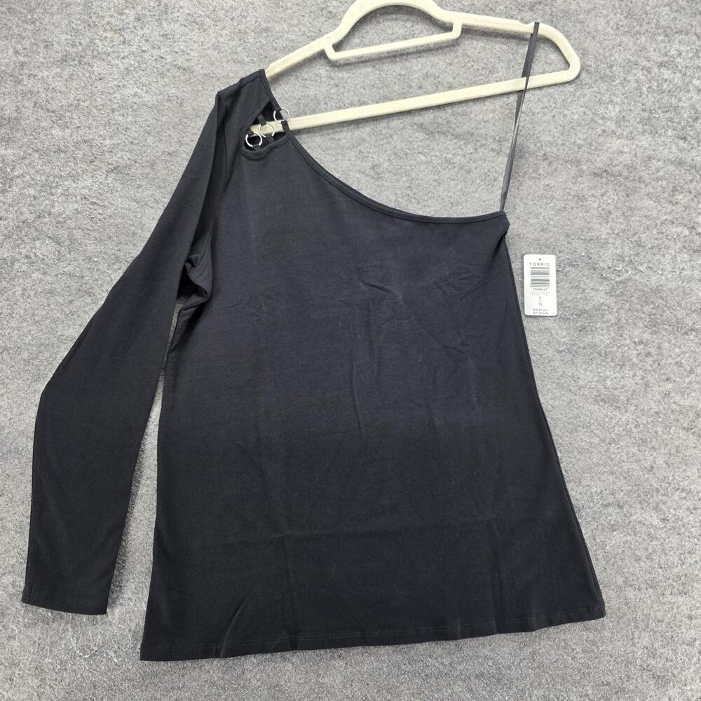 Torrid Tunic T-Shirt Womens 0 Black One Shoulder Asymmetrical Sleeve Strap